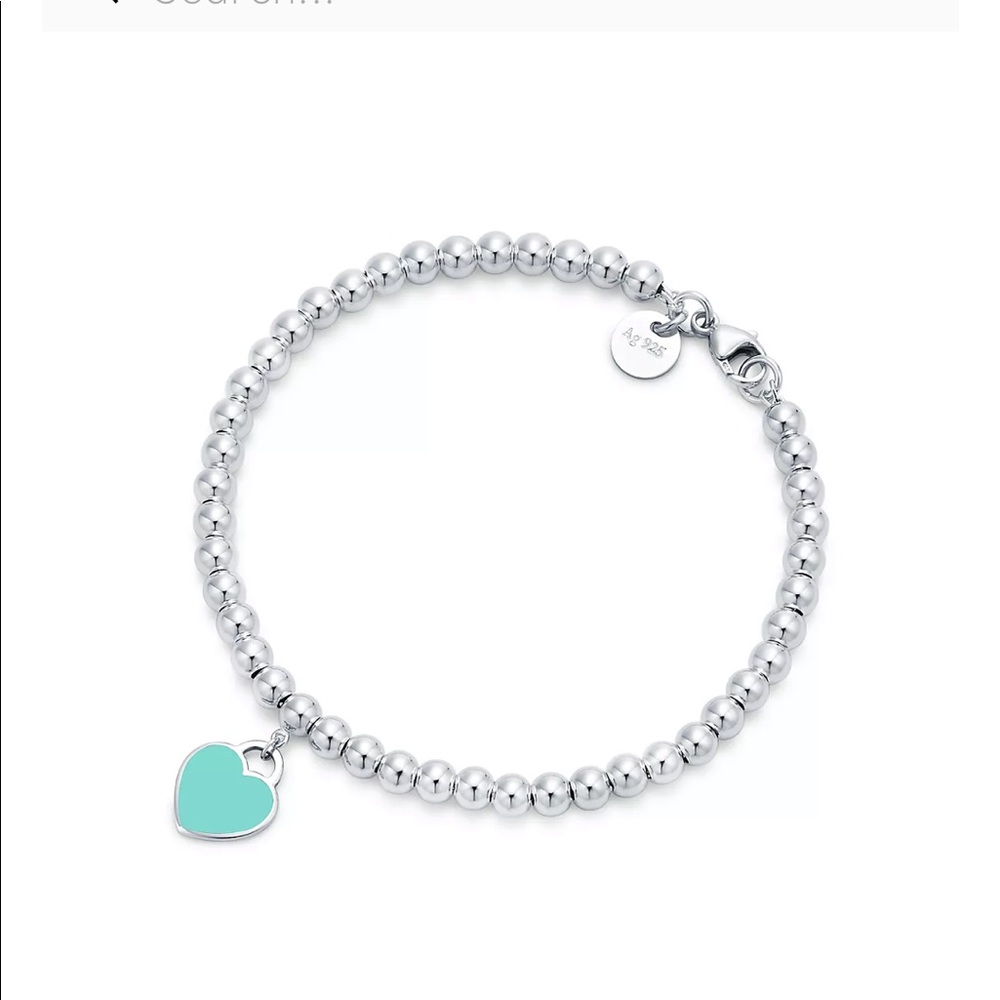 Tiffany Blue Heart Tag Bead Bracelet Sterling Silver